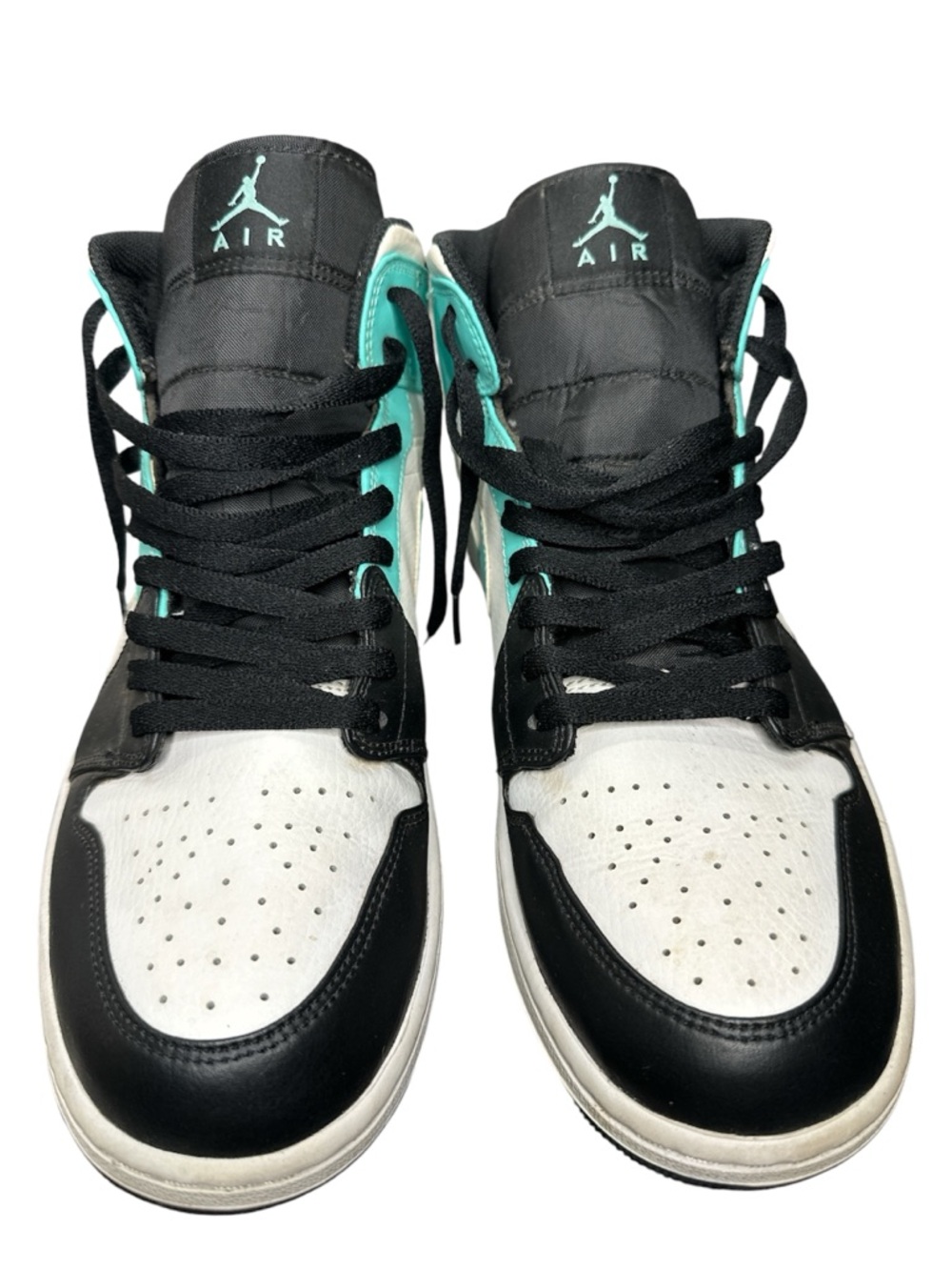 Jordan High-Top Sneakers in Black, White & Teal Accents